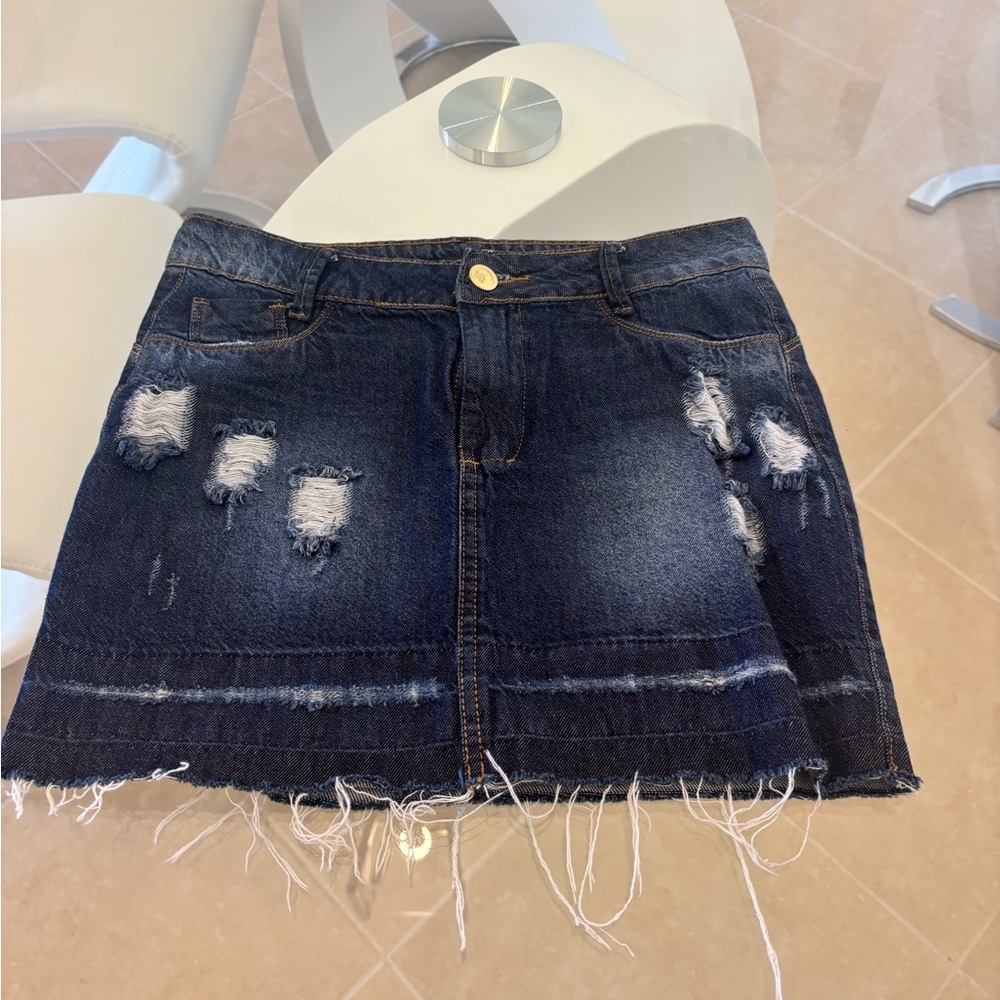 Distressed Denim Mini Skirt Small